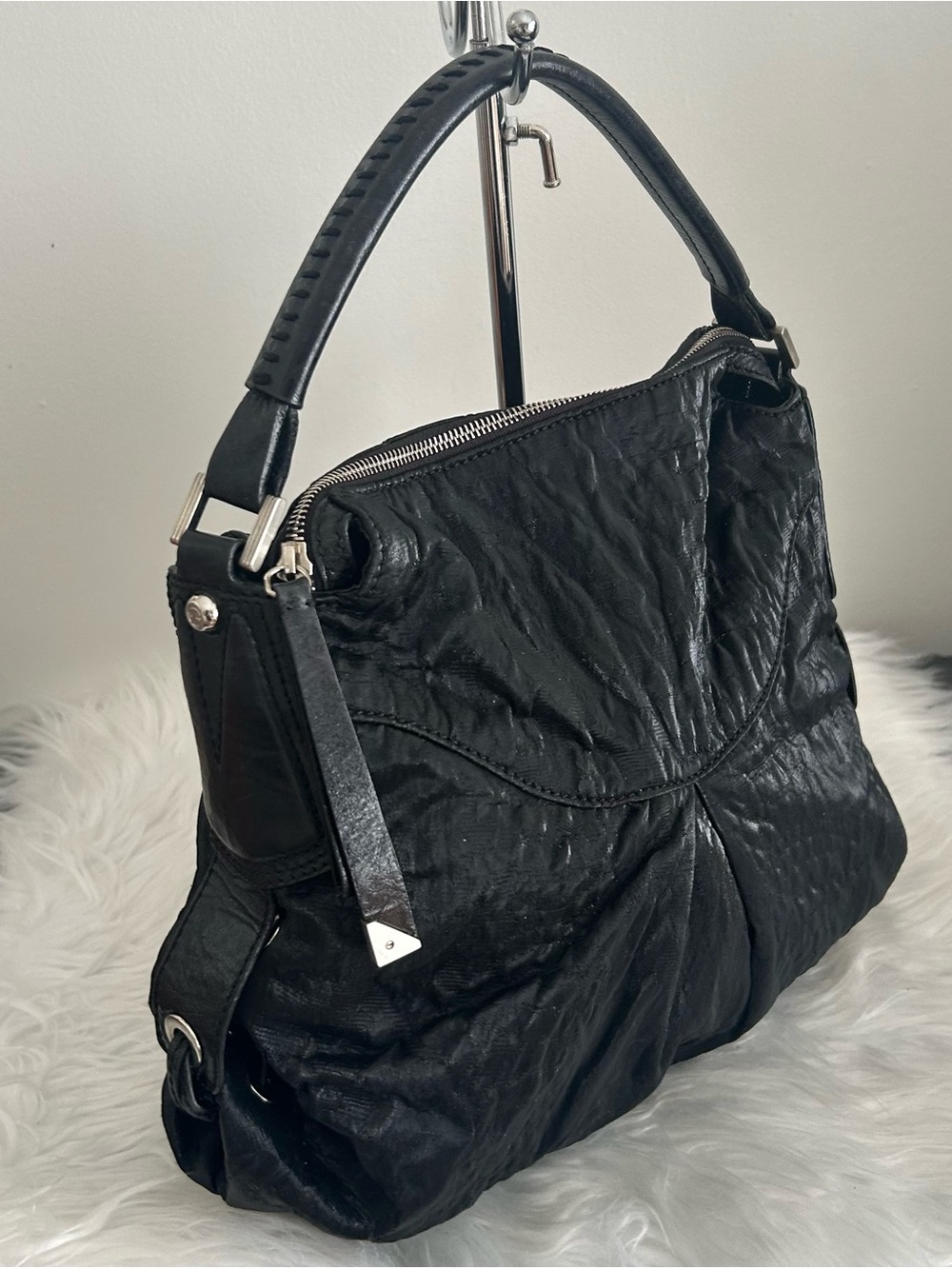 Francesco Biasia Black Italian Leather Slouchy Hobo Shoulder Bag - Picture 5 of 15